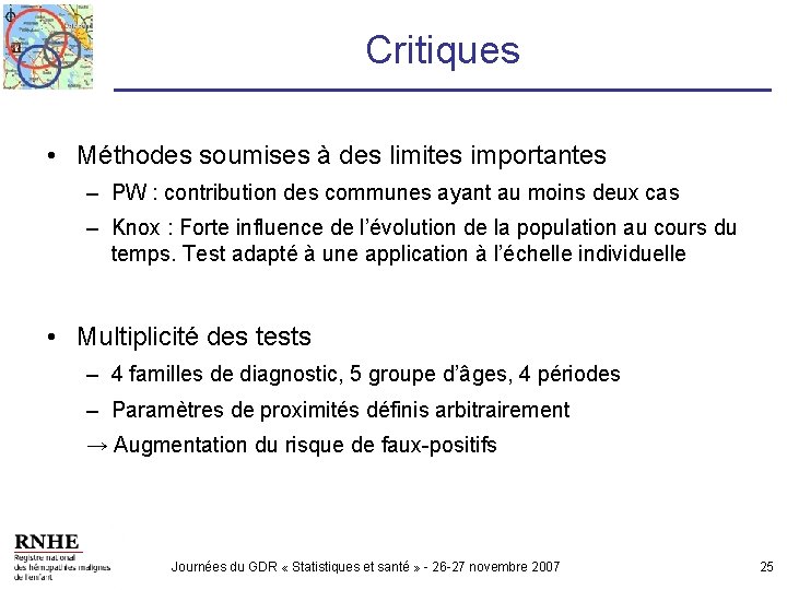 Critiques • Méthodes soumises à des limites importantes – PW : contribution des communes