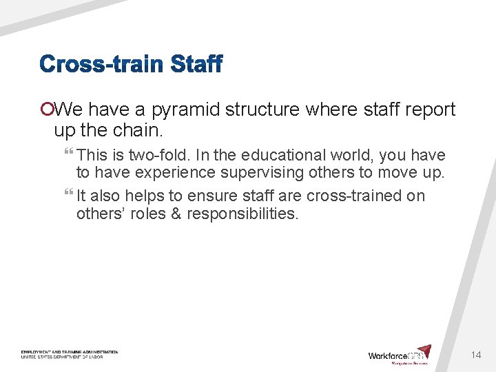 ¡We have a pyramid structure where staff report up the chain. } This is