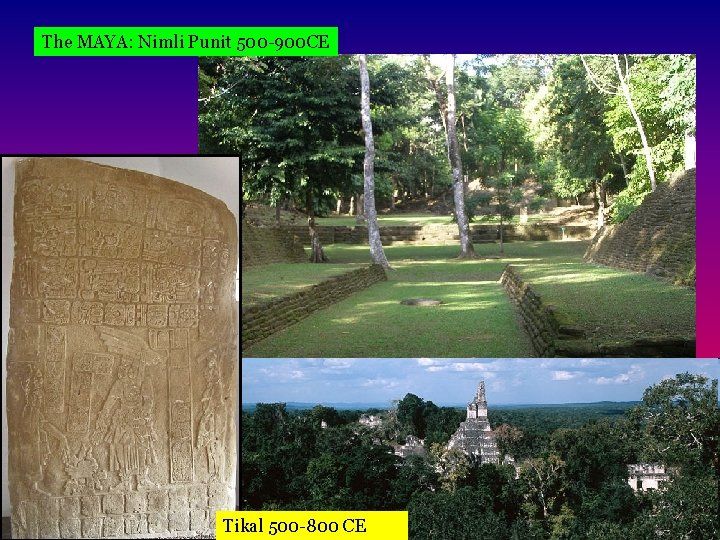 The MAYA: Nimli Punit 500 -900 CE Tikal 500 -800 CE 
