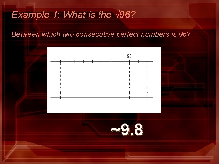 Example 1: What is the √ 96? Between which two consecutive perfect numbers is