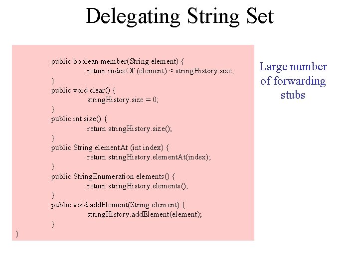 Delegating String Set public boolean member(String element) { return index. Of (element) < string.