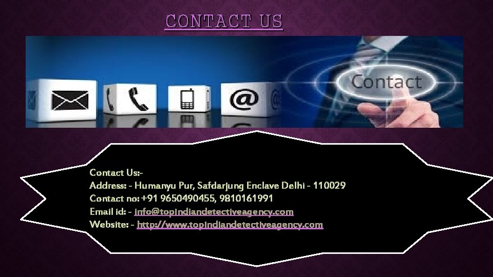 CONTACT US Contact Us: Address: - Humanyu Pur, Safdarjung Enclave Delhi - 110029 Contact