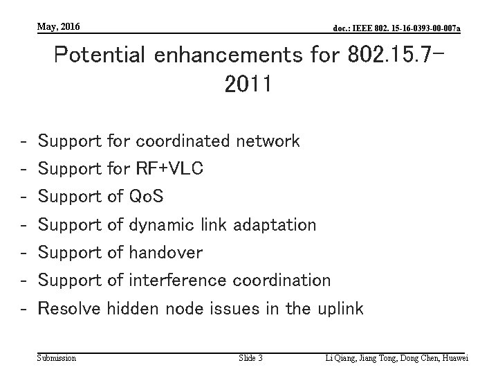 May, 2016 doc. : IEEE 802. 15 -16 -0393 -00 -007 a Potential enhancements