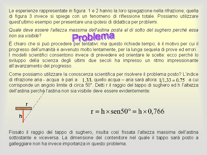 Le esperienze rappresentate in figura 1 e 2 hanno la loro spiegazione nella rifrazione;