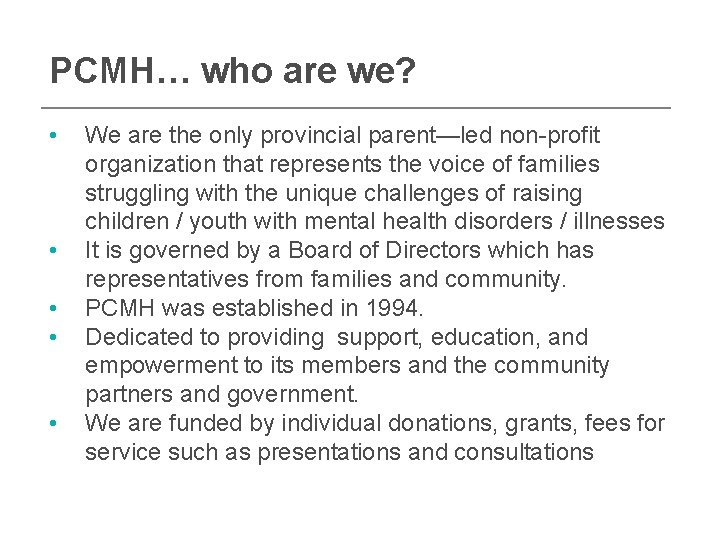Parents For Childrens Mental Health Organization Orientation PCMH