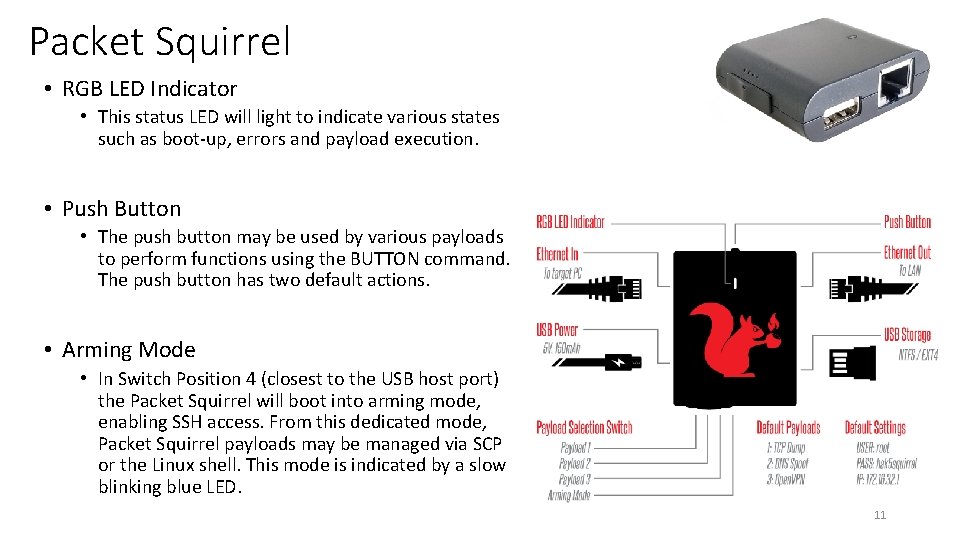 Packet Squirrel • RGB LED Indicator • This status LED will light to indicate