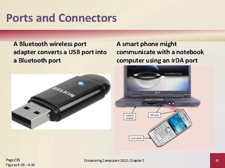 Ports and Connectors A Bluetooth wireless port adapter converts a USB port into a