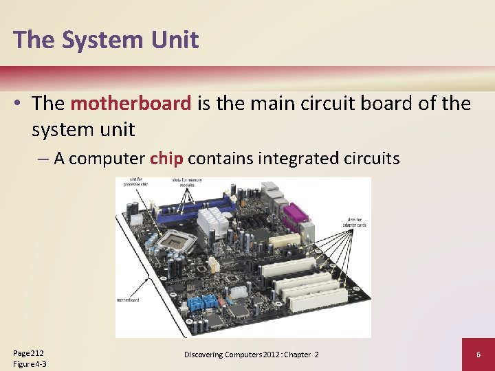 The System Unit • The motherboard is the main circuit board of the system