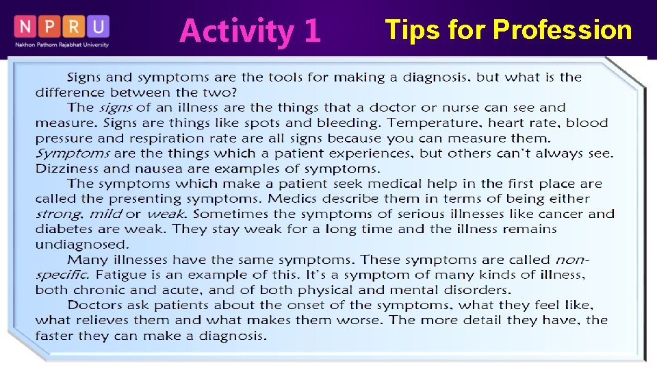 Activity 1 Tips for Profession 