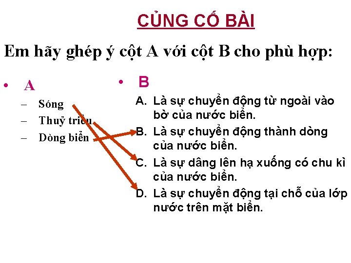 CỦNG CỐ BÀI Em hãy ghép ý cột A với cột B cho phù