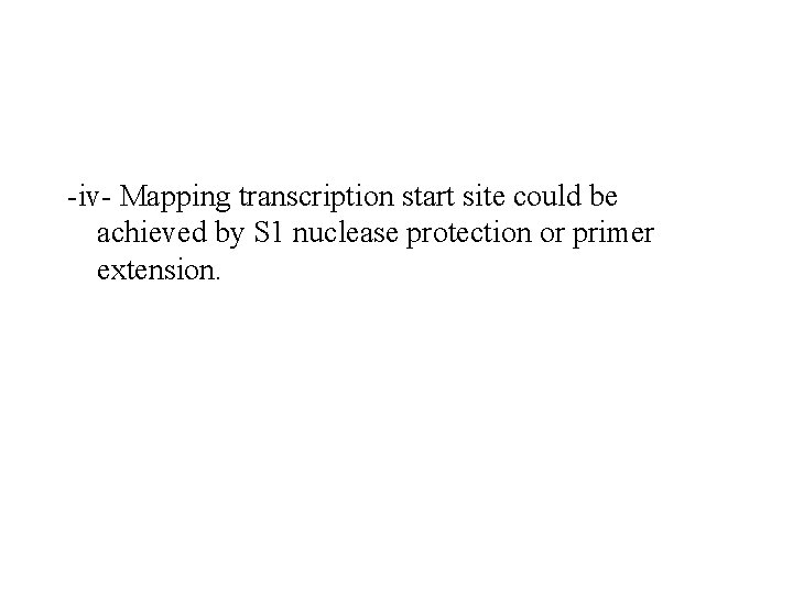 -iv- Mapping transcription start site could be achieved by S 1 nuclease protection or
