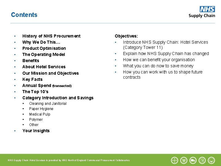 Contents • • • History of NHS Procurement Why We Do This… Product Optimisation Contents • • • History of NHS Procurement Why We Do This… Product Optimisation