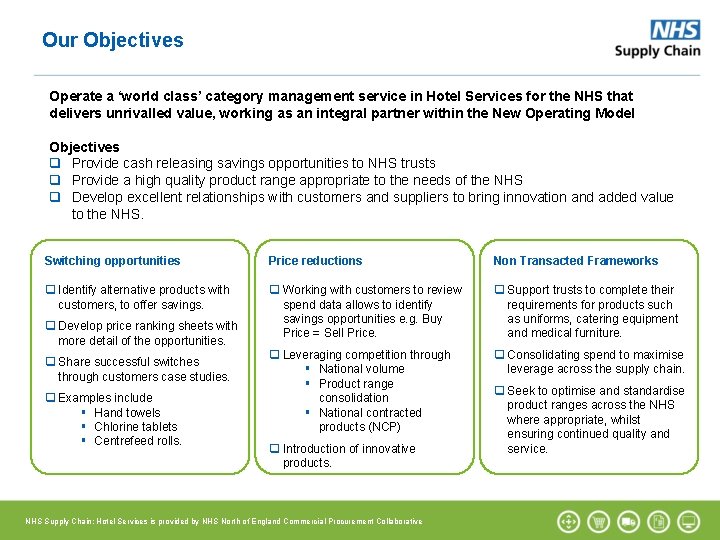 Our Objectives Operate a ‘world class’ category management service in Hotel Services for the Our Objectives Operate a ‘world class’ category management service in Hotel Services for the