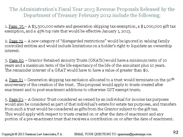 The Administration’s Fiscal Year 2013 Revenue Proposals Released by the Department of Treasury February