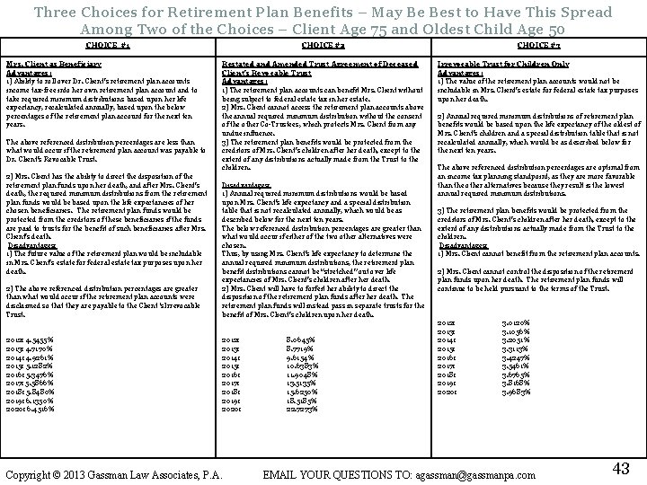 Three Choices for Retirement Plan Benefits – May Be Best to Have This Spread