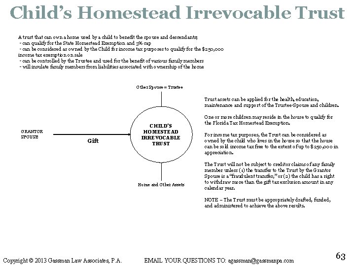 Child’s Homestead Irrevocable Trust A trust that can own a home used by a