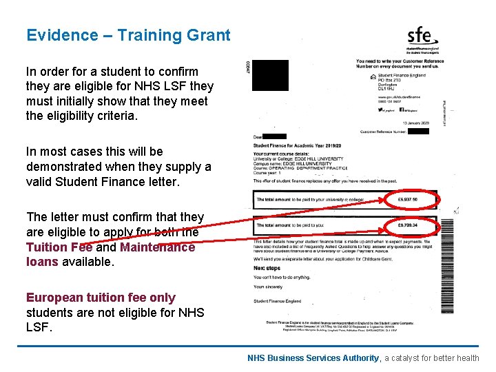 Evidence – Training Grant In order for a student to confirm they are eligible