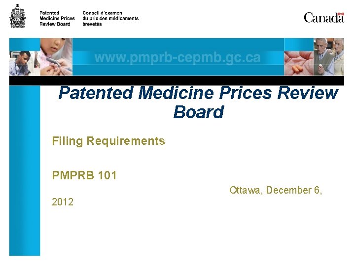 Patented Medicine Prices Review Board Filing Requirements PMPRB 101 Ottawa, December 6, 2012 