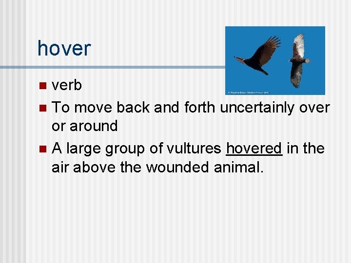 hover verb n To move back and forth uncertainly over or around n A