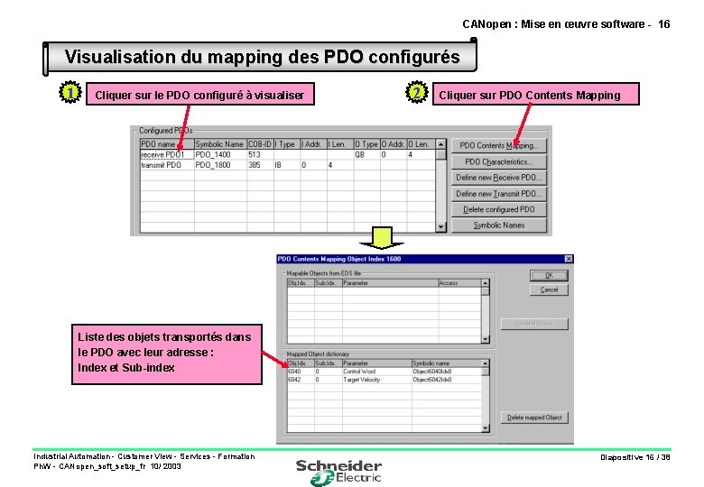 CANopen : Mise en œuvre software - 16 Visualisation du mapping des PDO configurés