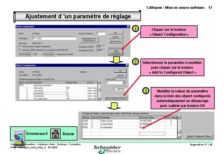 CANopen : Mise en œuvre software - 17 Ajustement d ’un paramètre de réglage