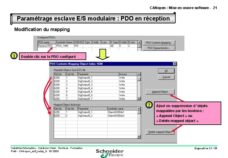 CANopen : Mise en œuvre software - 21 Paramétrage esclave E/S modulaire : PDO