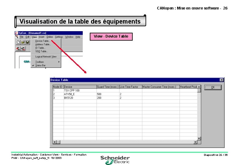 CANopen : Mise en œuvre software - 26 Visualisation de la table des équipements