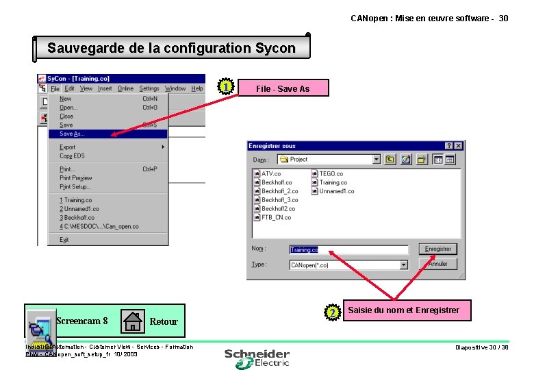 CANopen : Mise en œuvre software - 30 Sauvegarde de la configuration Sycon 1