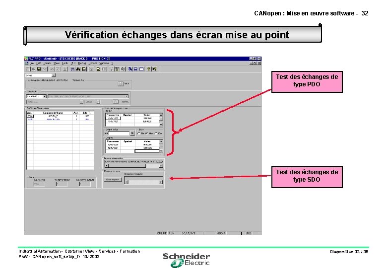 CANopen : Mise en œuvre software - 32 Vérification échanges dans écran mise au