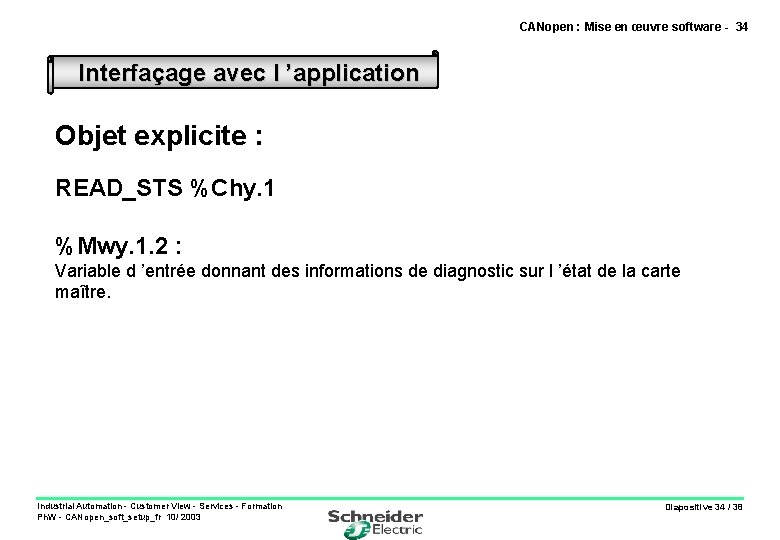 CANopen : Mise en œuvre software - 34 Interfaçage avec l ’application Objet explicite