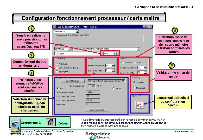 CANopen : Mise en œuvre software - 4 Configuration fonctionnement processeur / carte maître