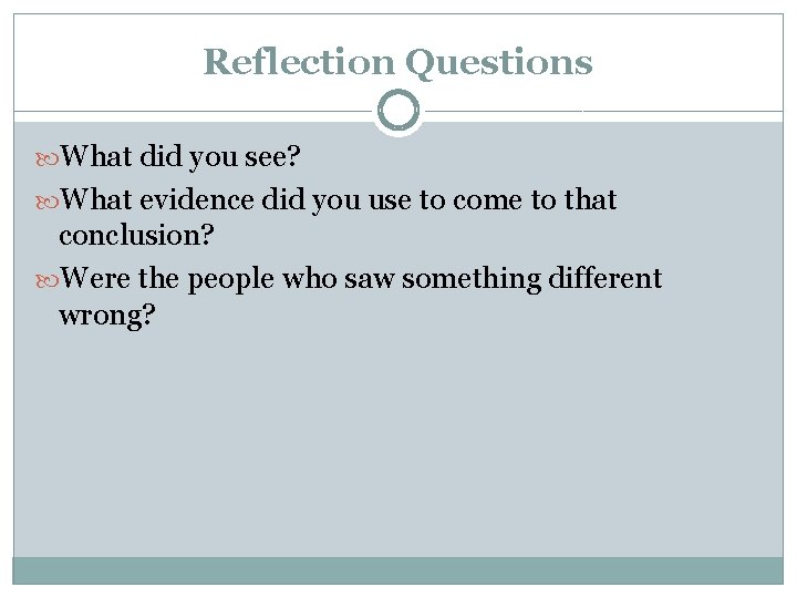 Reflection Questions What did you see? What evidence did you use to come to