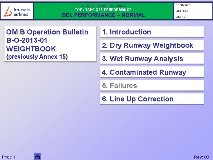 A 320 PERFORMANCE COURSE TOF : TAKE OFF PERFORMANCE BEL PERFORMANCE – NORMAL FCOM