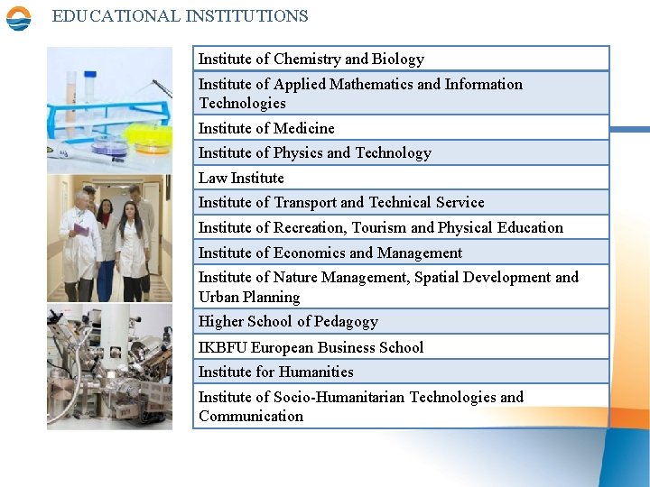 EDUCATIONAL INSTITUTIONS Institute of Chemistry and Biology Institute of Applied Mathematics and Information Technologies