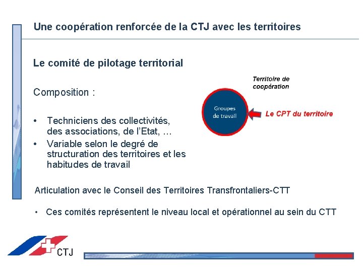 Une coopération renforcée de la CTJ avec les territoires Le comité de pilotage territorial