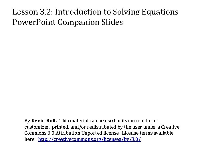 Lesson 3 2 Introduction to Solving Equations Power