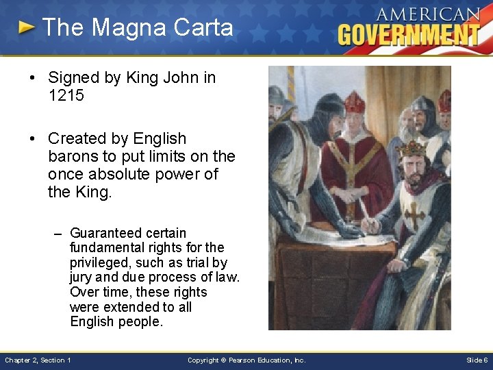 The Magna Carta • Signed by King John in 1215 • Created by English