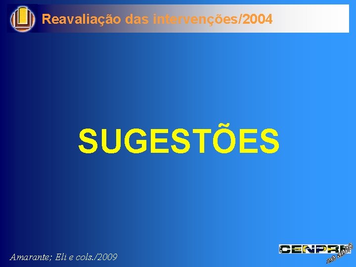 Reavaliação das intervenções/2004 SUGESTÕES Amarante; Eli e cols. /2009 