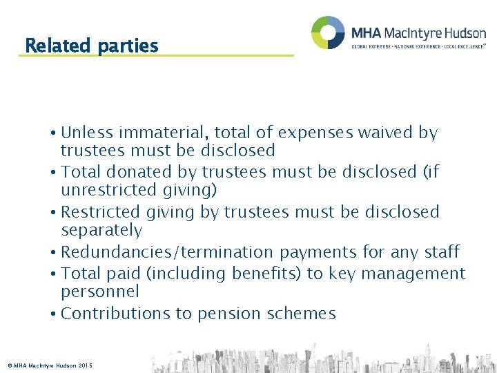 Related parties • Unless immaterial, total of expenses waived by trustees must be disclosed