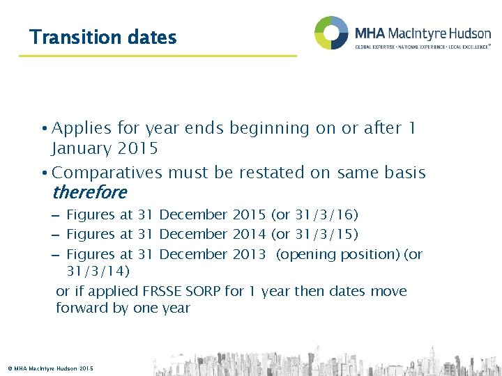 Transition dates • Applies for year ends beginning on or after 1 January 2015