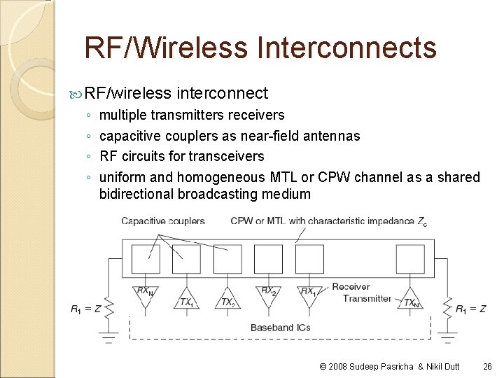 RF/Wireless Interconnects RF/wireless ◦ ◦ interconnect multiple transmitters receivers capacitive couplers as near-field antennas