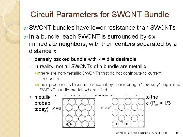 Circuit Parameters for SWCNT Bundle SWCNT bundles have lower resistance than SWCNTs In a