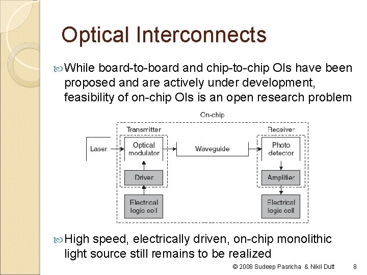 Optical Interconnects While board-to-board and chip-to-chip OIs have been proposed and are actively under