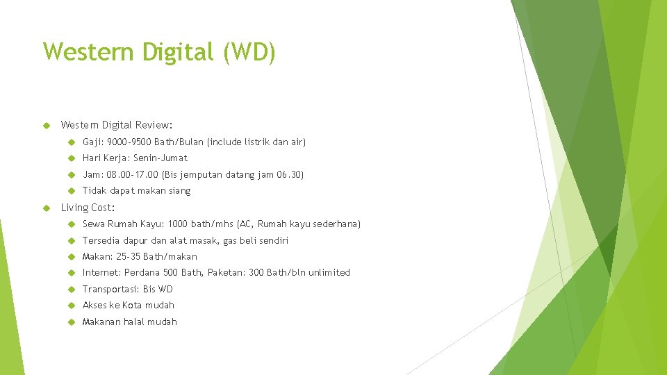 Western Digital (WD) Western Digital Review: Gaji: 9000 -9500 Bath/Bulan (include listrik dan air)