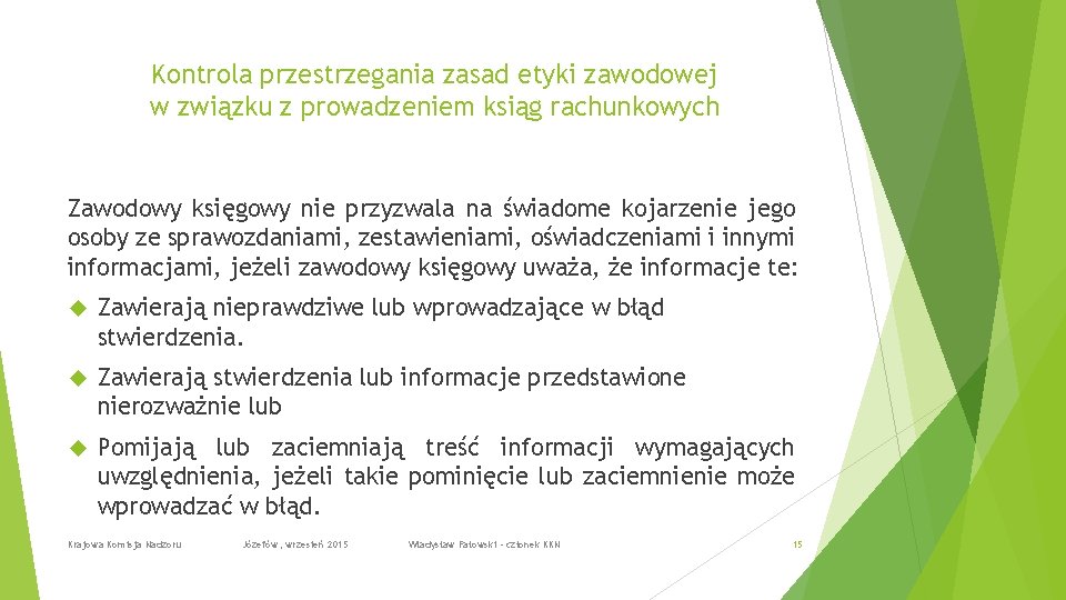 Kontrola przestrzegania zasad etyki zawodowej w związku z prowadzeniem ksiąg rachunkowych Zawodowy księgowy nie