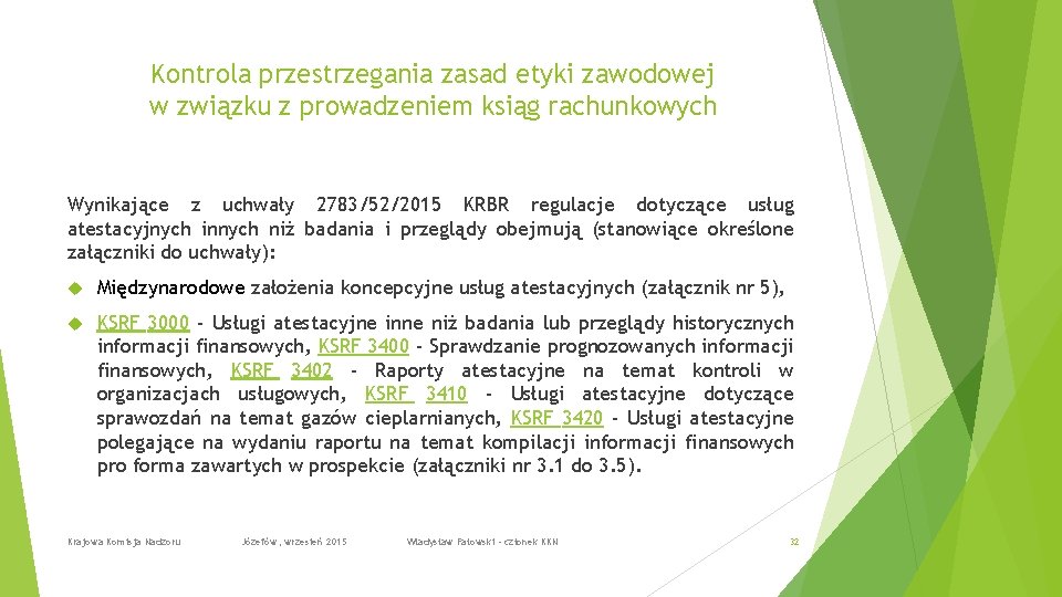 Kontrola przestrzegania zasad etyki zawodowej w związku z prowadzeniem ksiąg rachunkowych Wynikające z uchwały