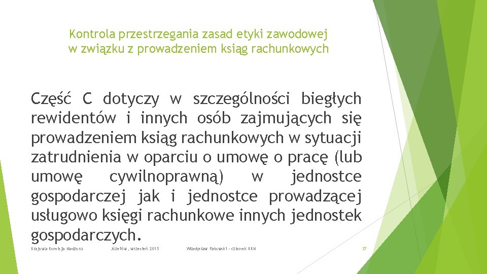 Kontrola przestrzegania zasad etyki zawodowej w związku z prowadzeniem ksiąg rachunkowych Część C dotyczy