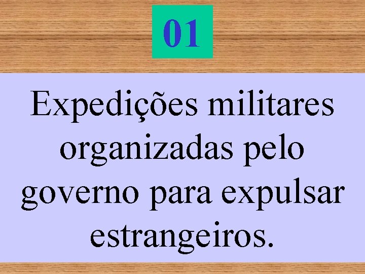 01 Expedições militares organizadas pelo governo para expulsar estrangeiros. 