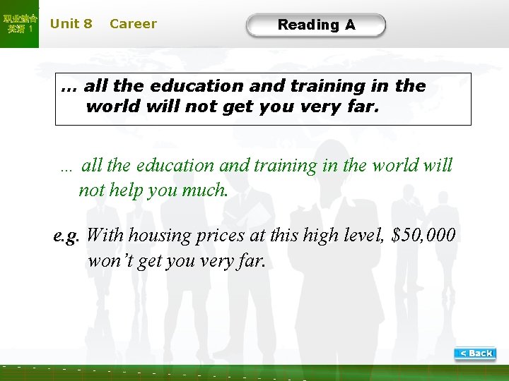 职业综合 英语 1 Unit 8 Career Reading A … all the education and training