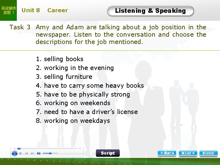 职业综合 英语 1 Unit 8 Career Listening & Speaking L-Task 3 Amy and Adam
